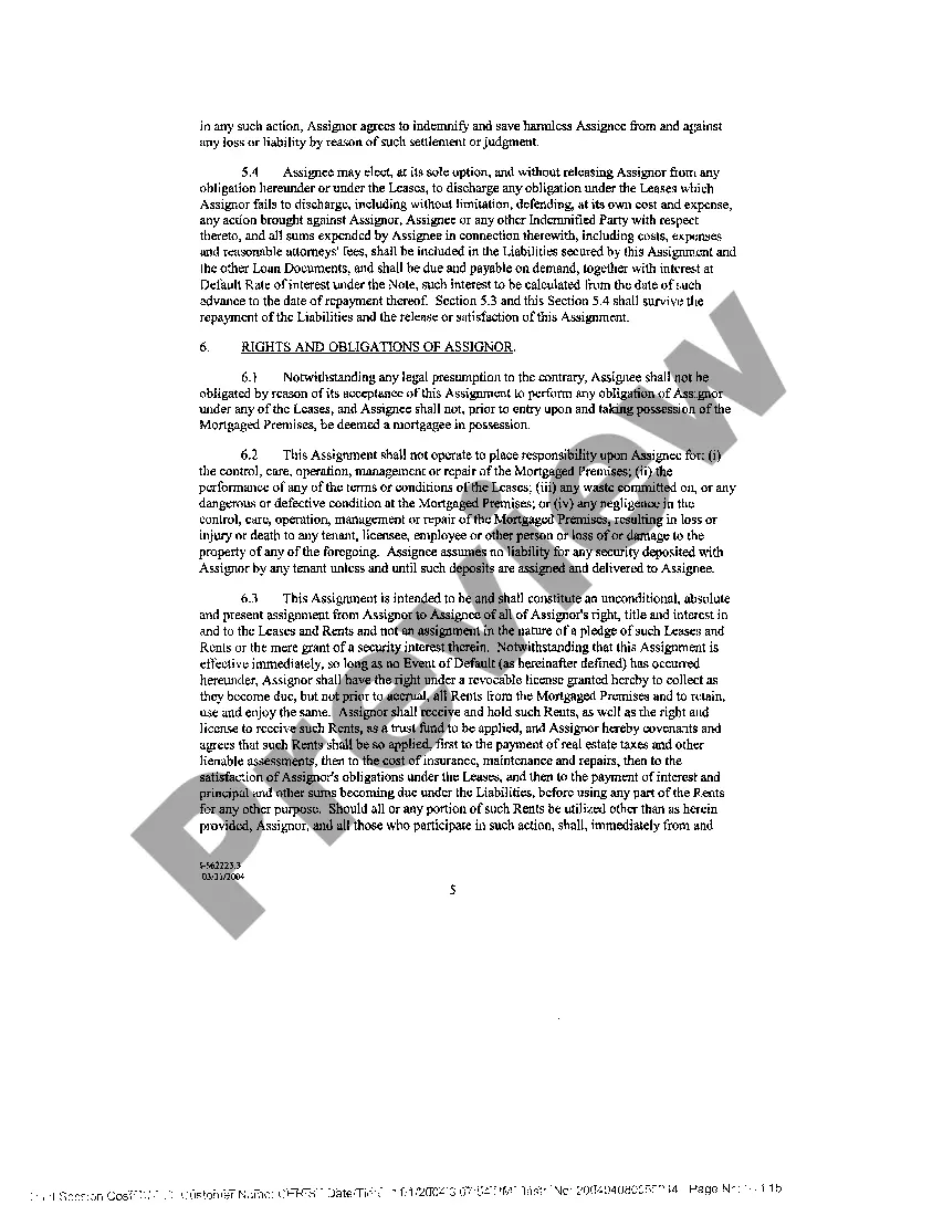 Preview Assignment of Rents and Leases