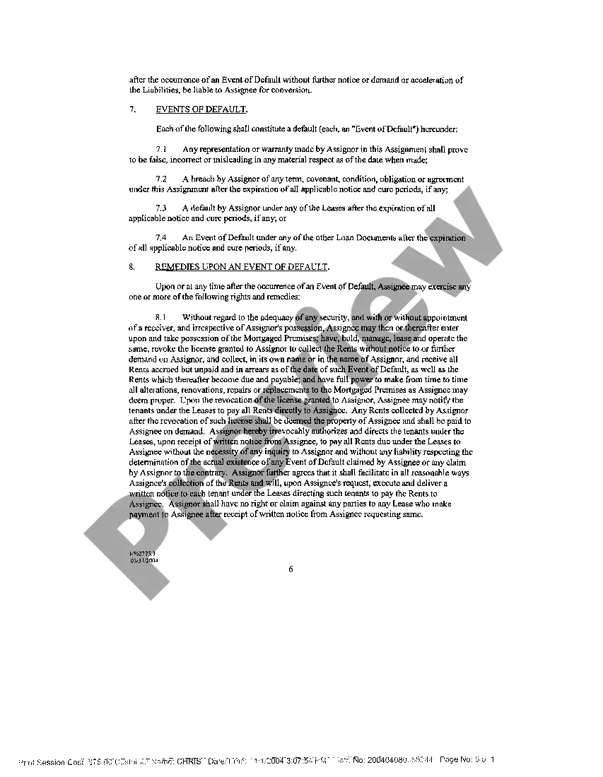 Preview Assignment of Rents and Leases