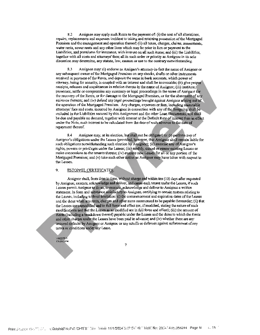 Preview Assignment of Rents and Leases