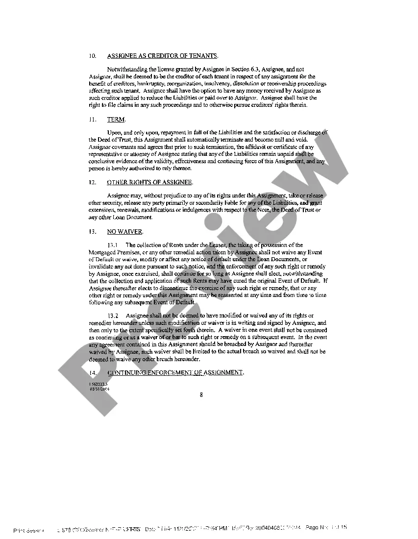 Preview Assignment of Rents and Leases