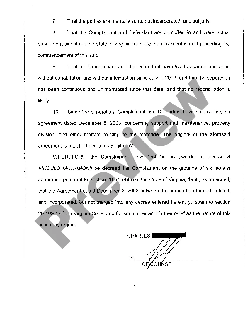 Preview A01 Bill of Complaint for Divorce