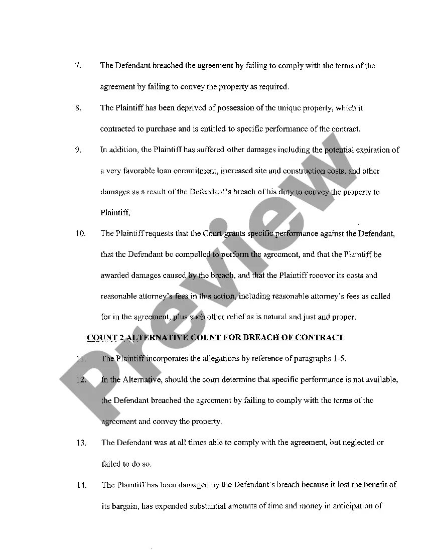 Preview A01 Bill of Complaint for Specific Performance regarding Sale of Real Estate