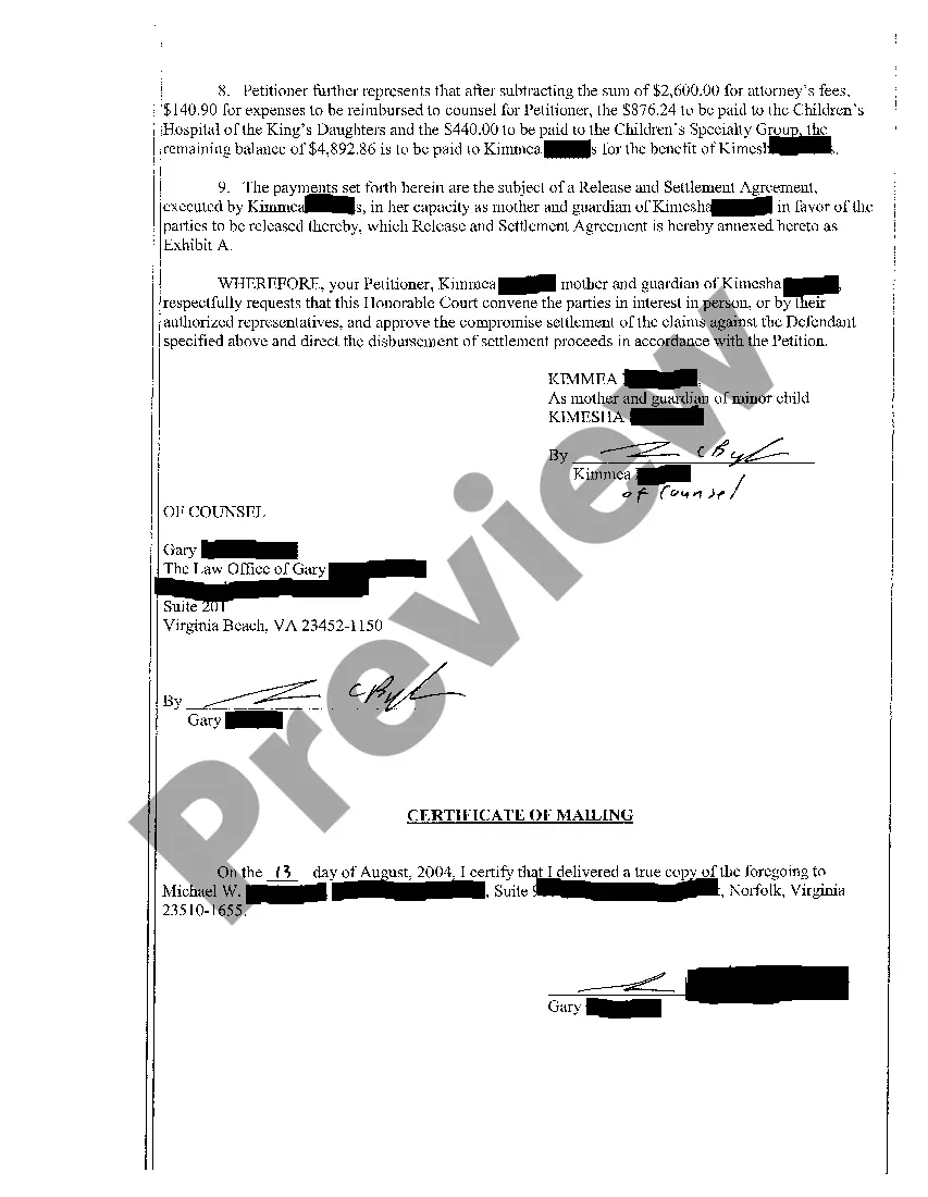 Get A01 Petition for Approval of Compromise Settlement Preview A01 Petition for Approval of Compromise Settlement