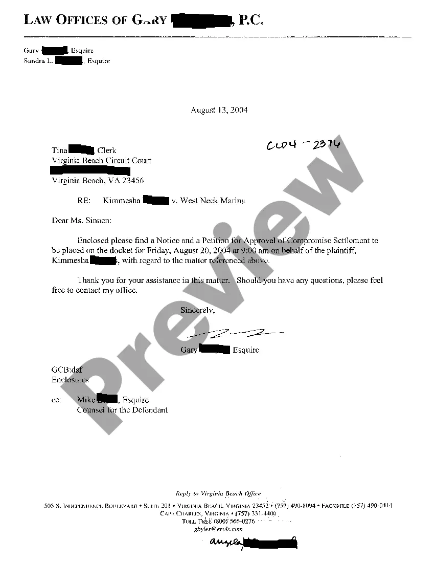 Get A01 Petition for Approval of Compromise Settlement Preview A01 Petition for Approval of Compromise Settlement