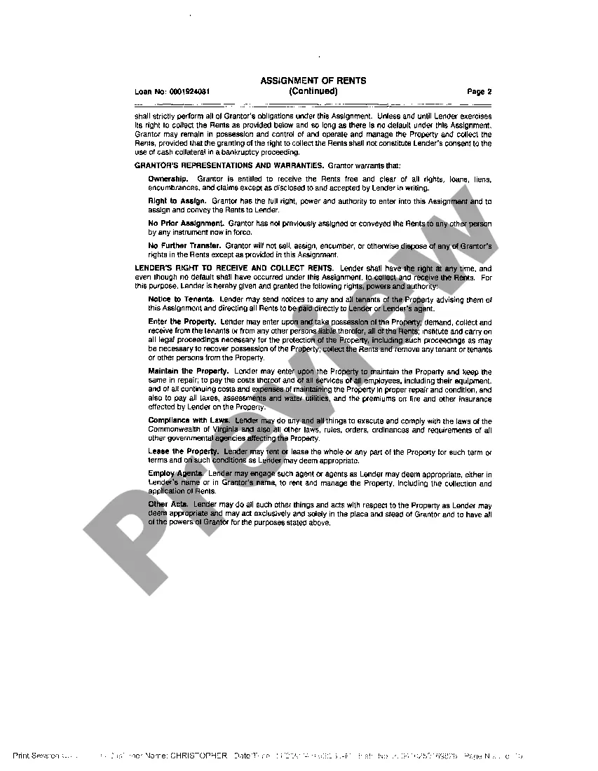 Preview Assignment of Rents