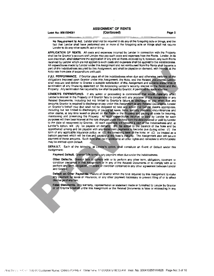 Preview Assignment of Rents