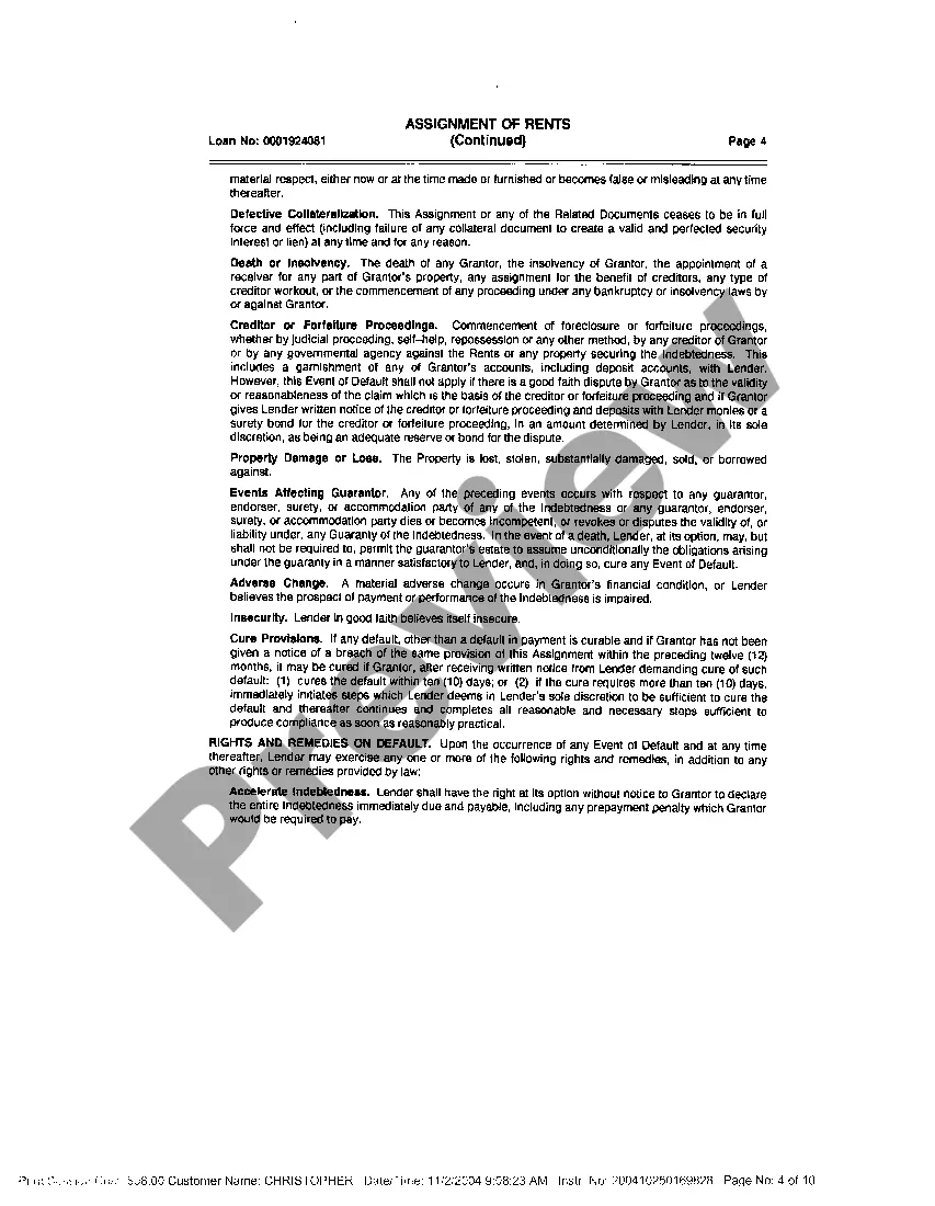 Preview Assignment of Rents