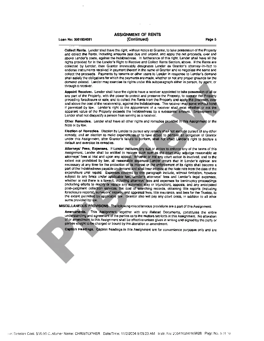 Preview Assignment of Rents