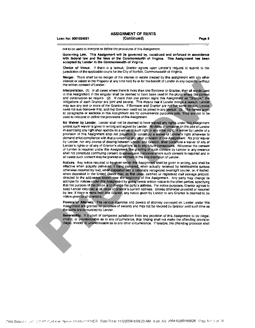 Preview Assignment of Rents