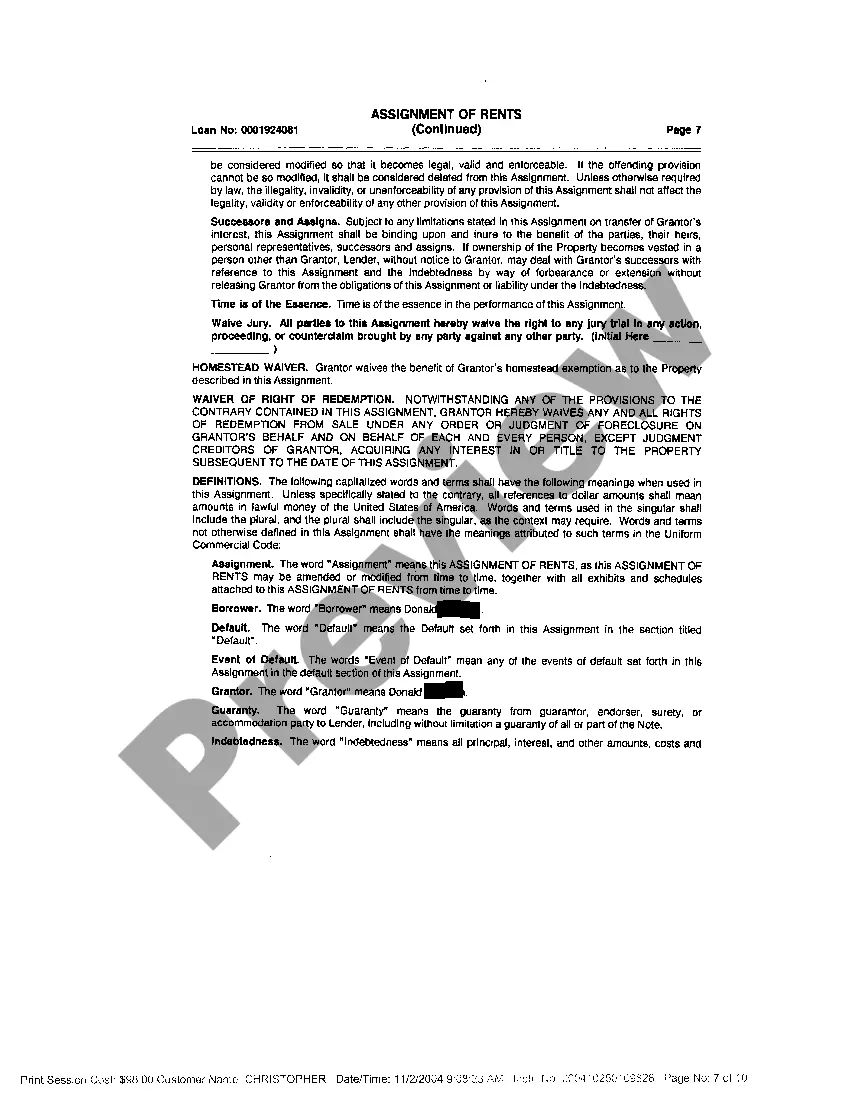 Preview Assignment of Rents