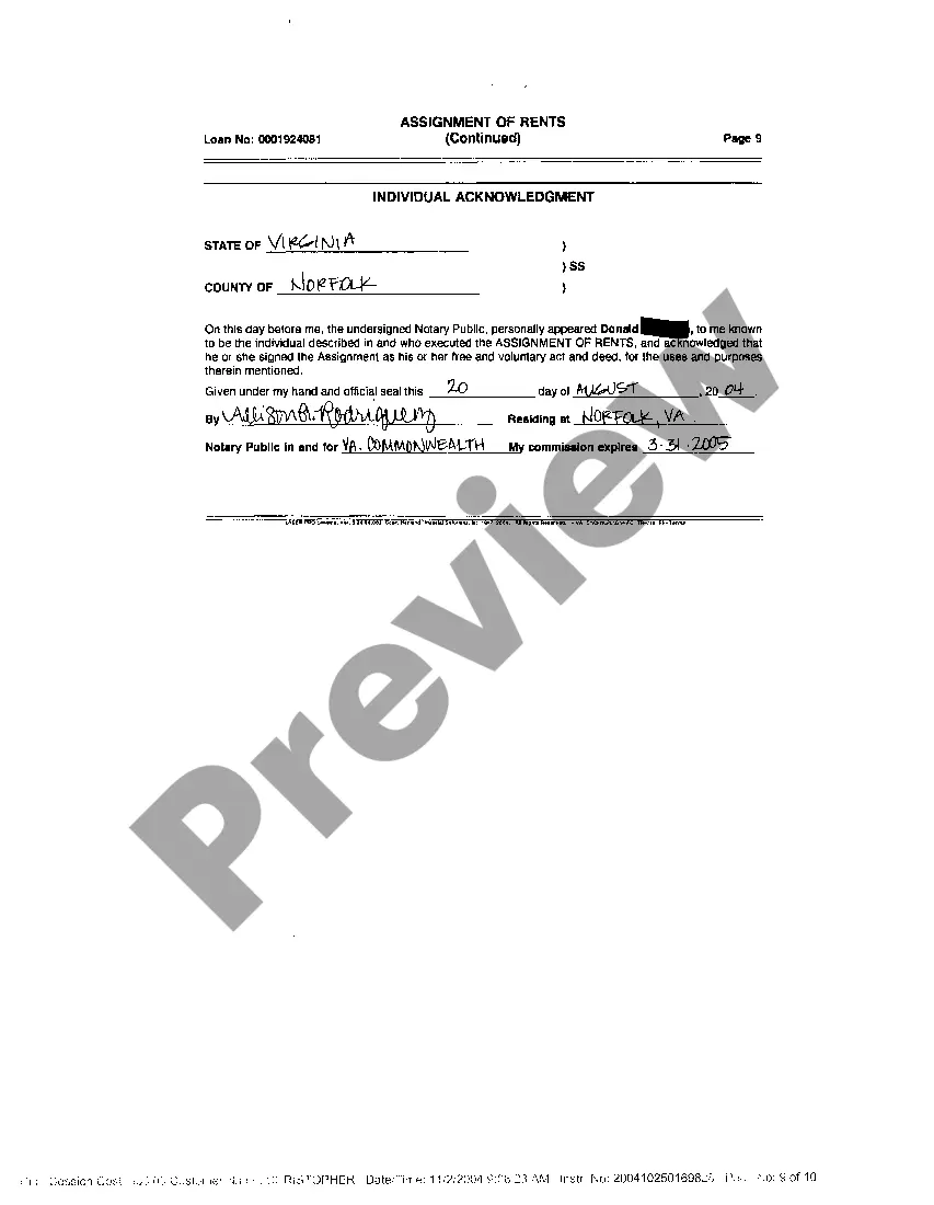 Preview Assignment of Rents