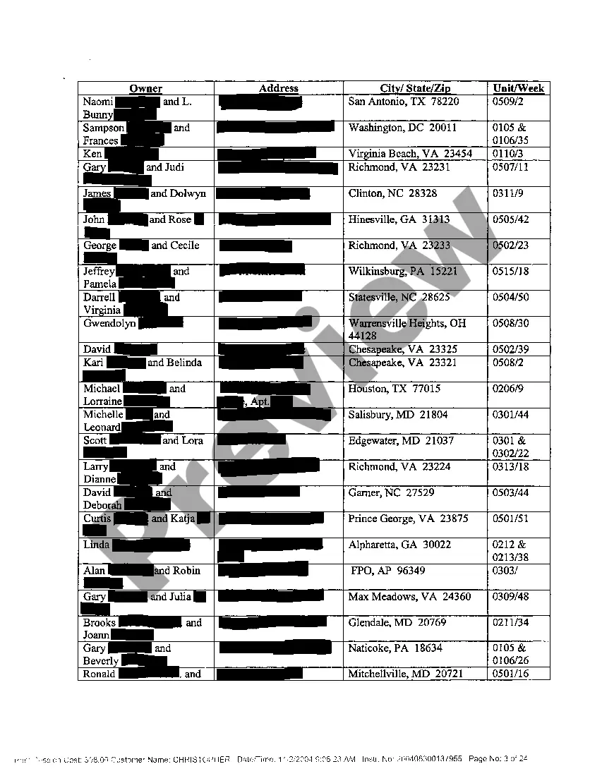 Preview Memorandum of Lien Corporation Claiming Lien on Timeshares for Unpaid Maintenance