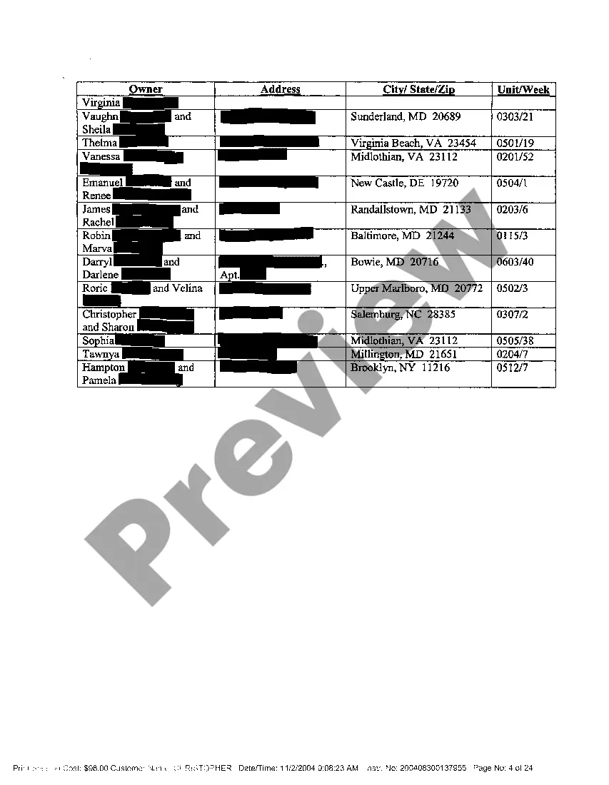 Preview Memorandum of Lien Corporation Claiming Lien on Timeshares for Unpaid Maintenance