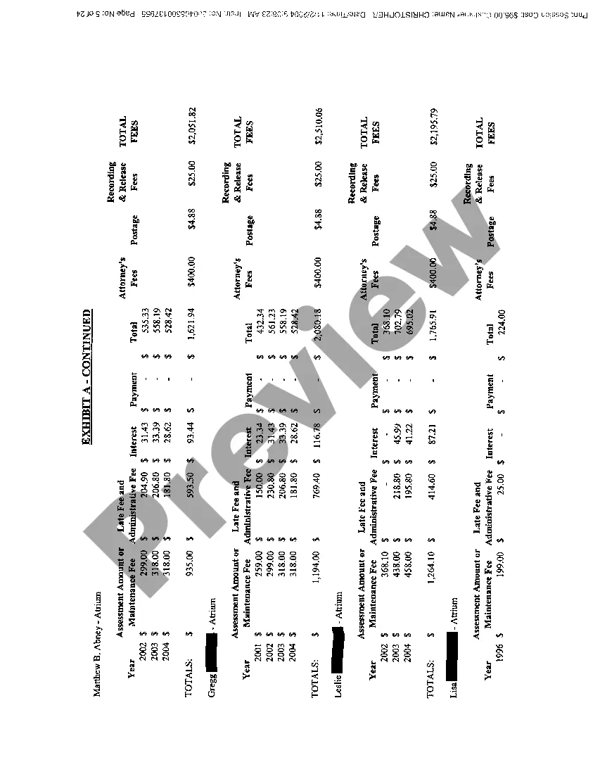 Preview Memorandum of Lien Corporation Claiming Lien on Timeshares for Unpaid Maintenance