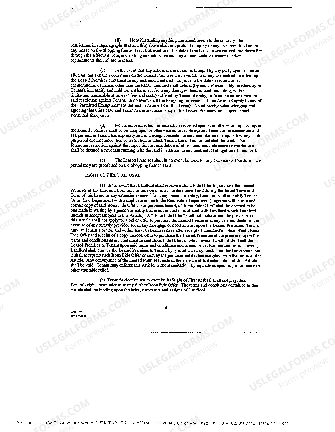 Preview Memorandum of Lease between LLC and a corporation