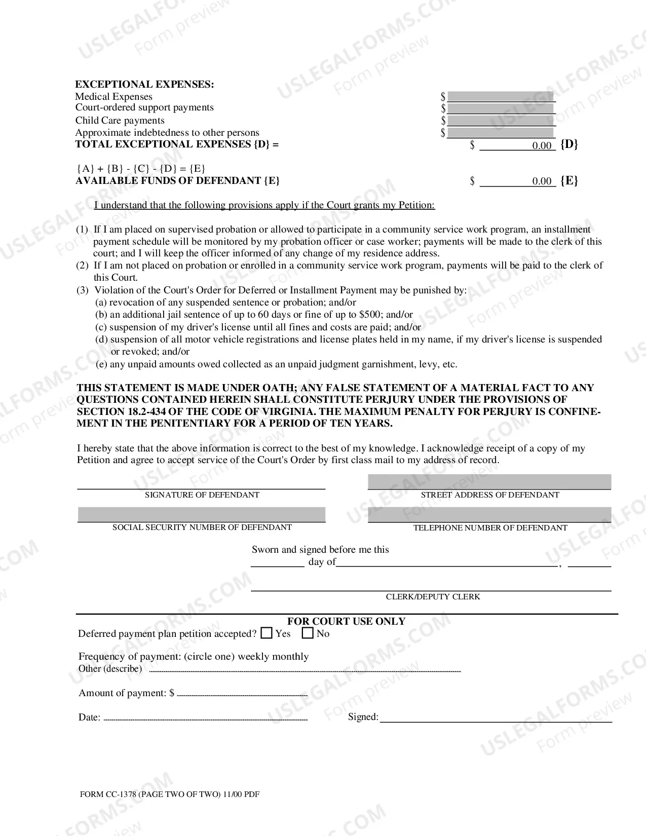 Preview Petition For Deferred Or Installment Payment Of Fines And Cost