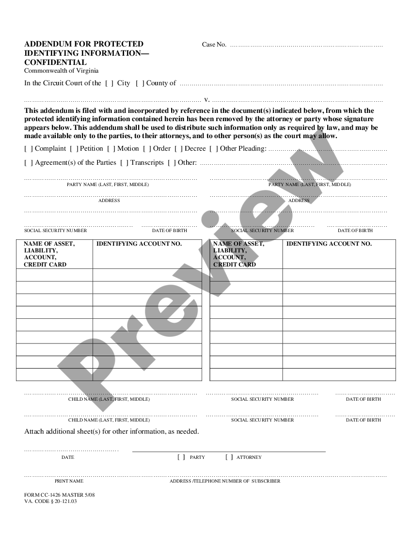 Virginia Addendum for Protected Identifying Information Addendum For