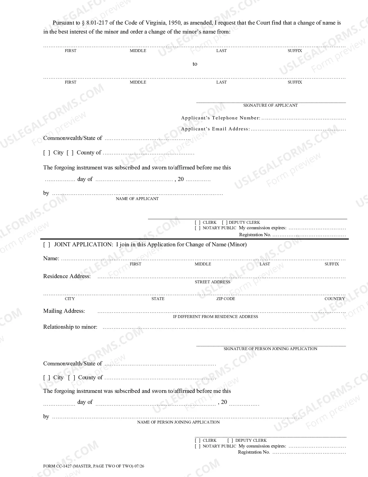 Preview Application For Change Of Name (Minor)