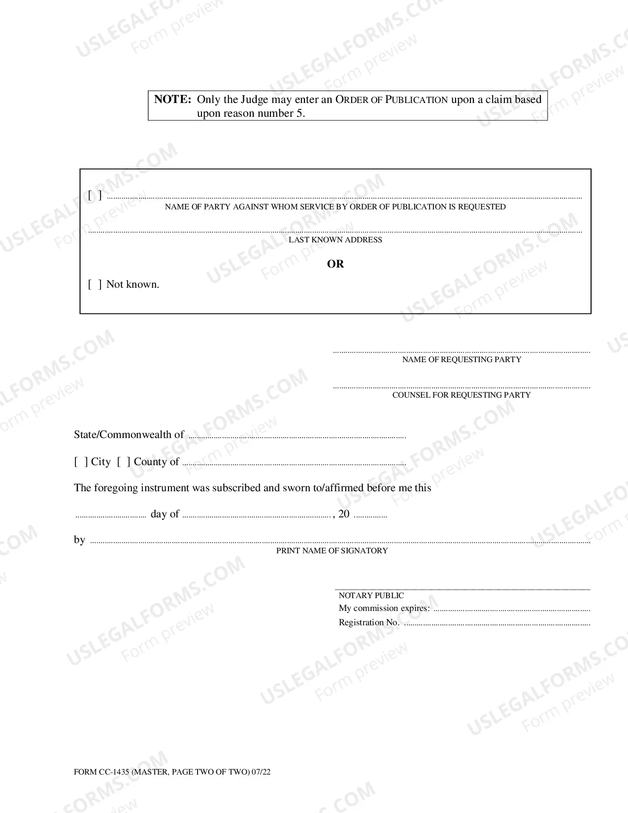 Preview Affidavit For Order Of Publication