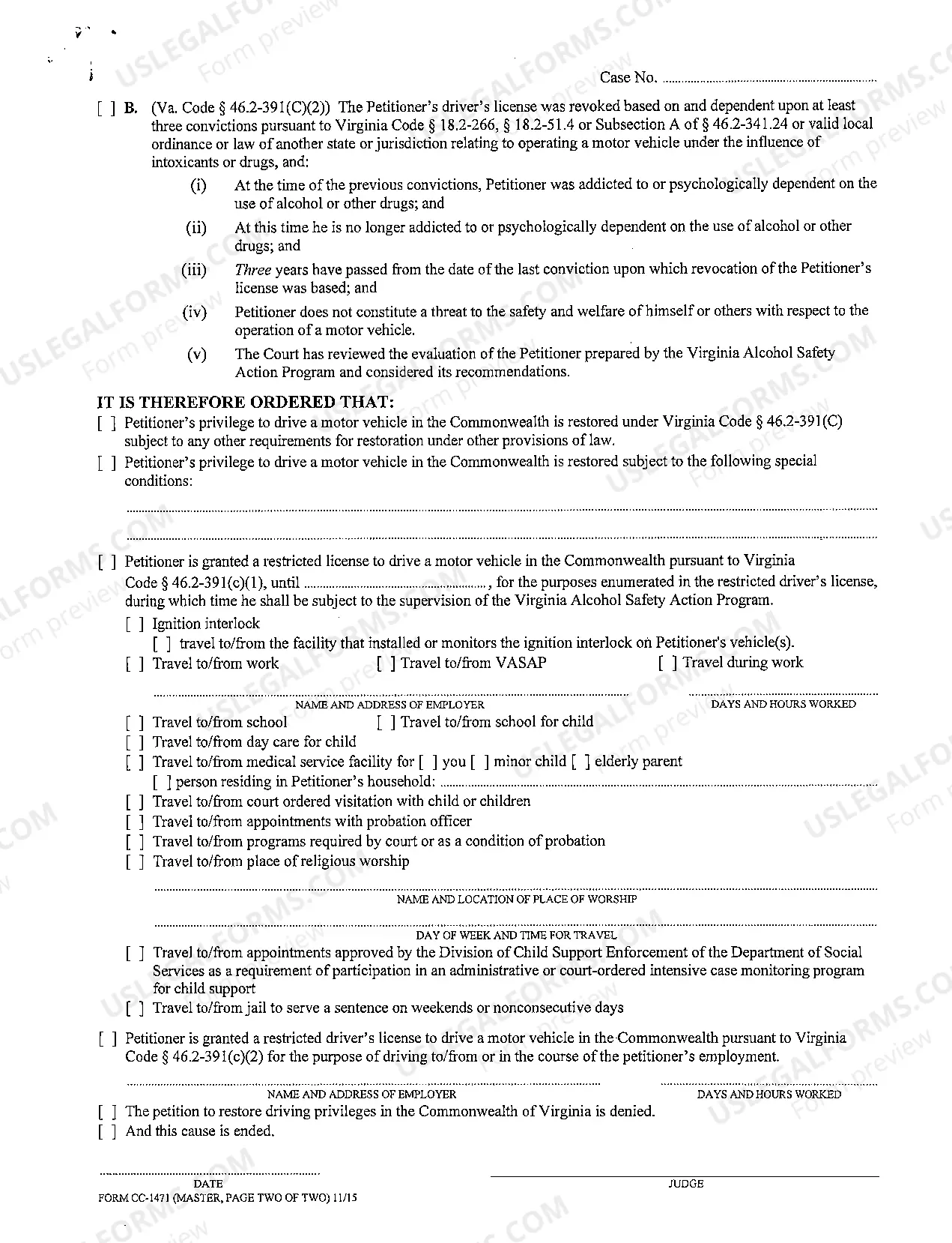 Preview Order for Restoration of Driving Privilege