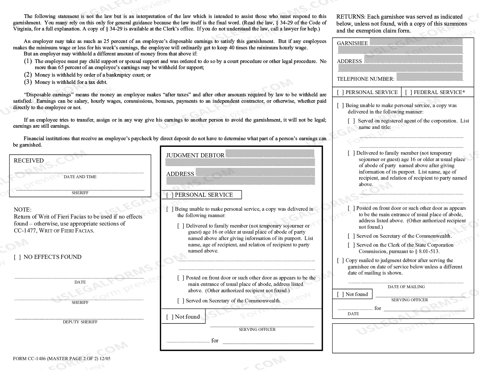 Preview Garnishment Summons