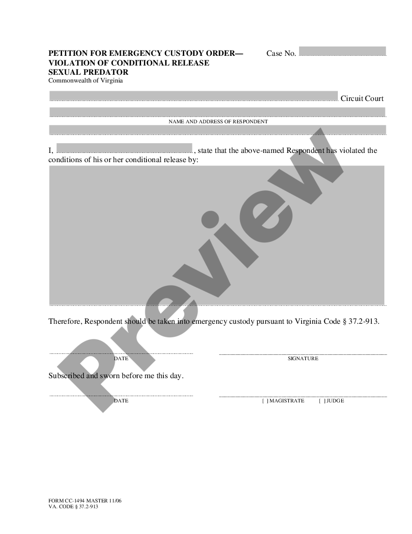 Virginia Petition For Emergency Custody Order Virginia Emergency