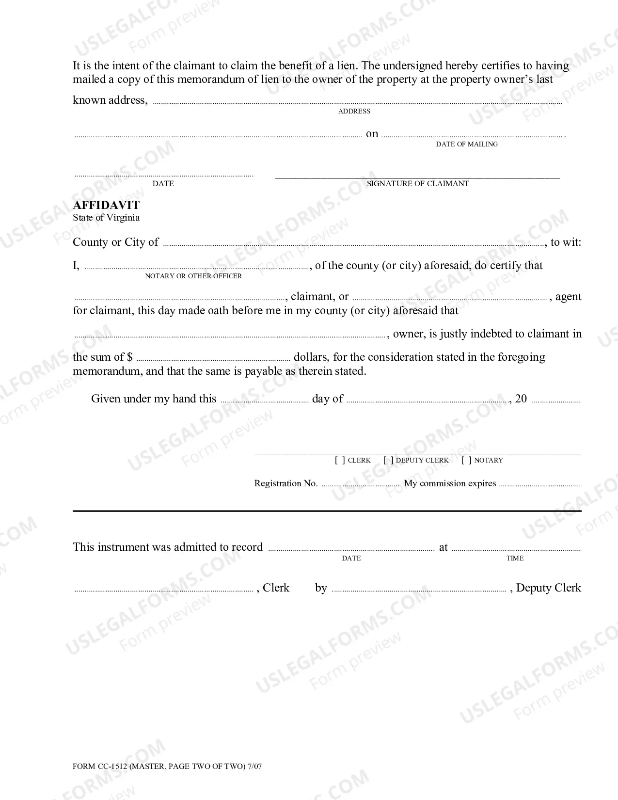 Preview Memorandum For Mechanics Lien Claimed By General Contractor Under Virginia Code