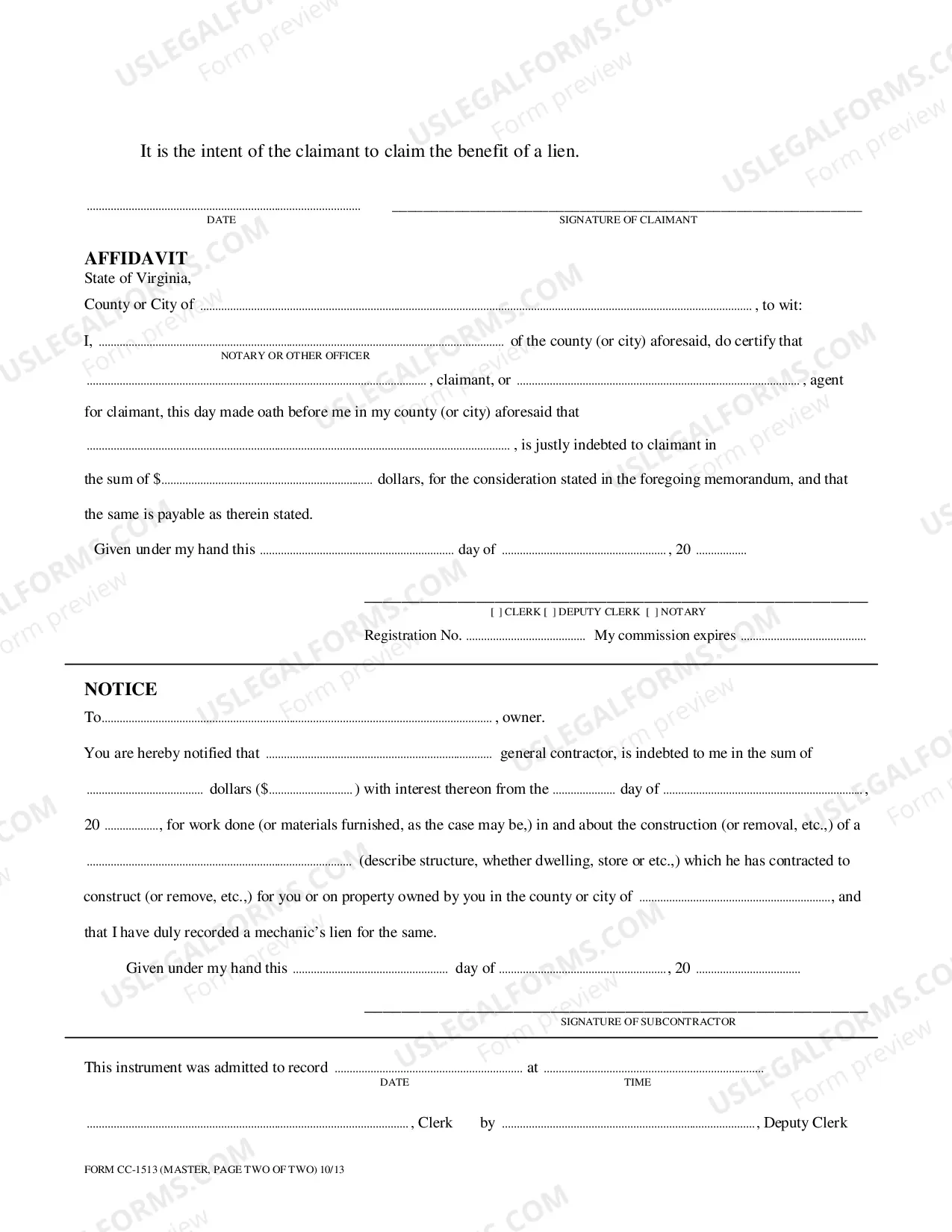 Preview Memorandum For Mechanics Lien Claimed By Subcontractor