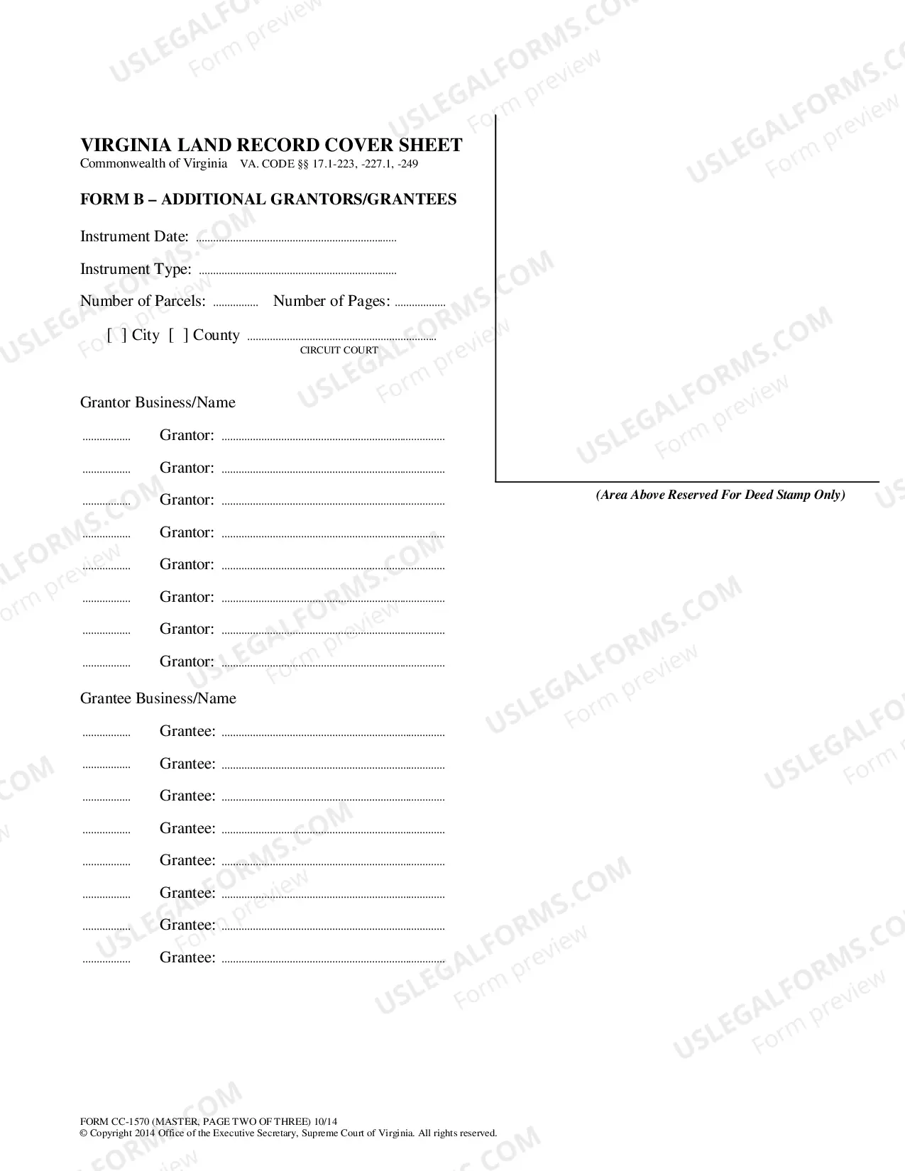 Preview Virginia Land Records Cover Sheet