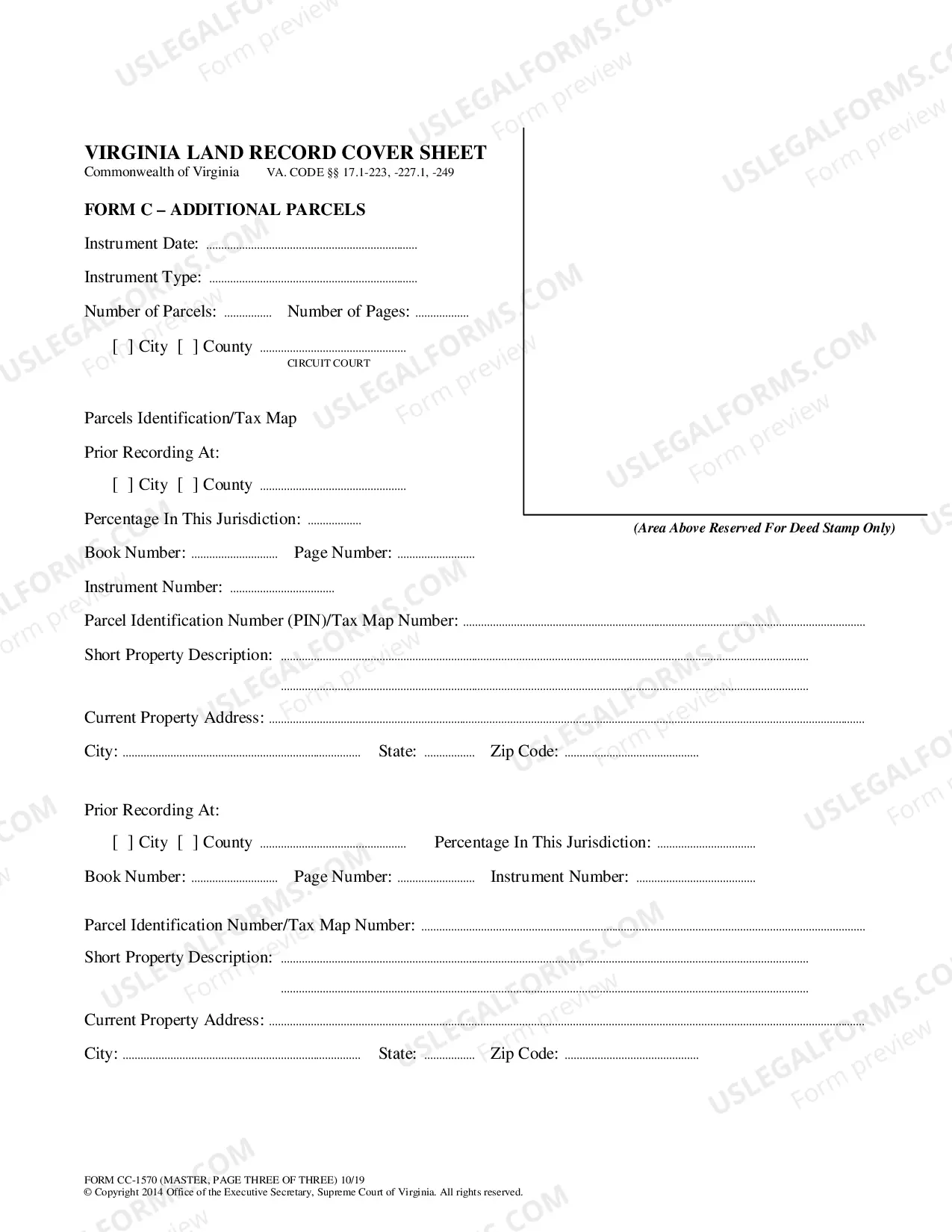 Preview Virginia Land Records Cover Sheet
