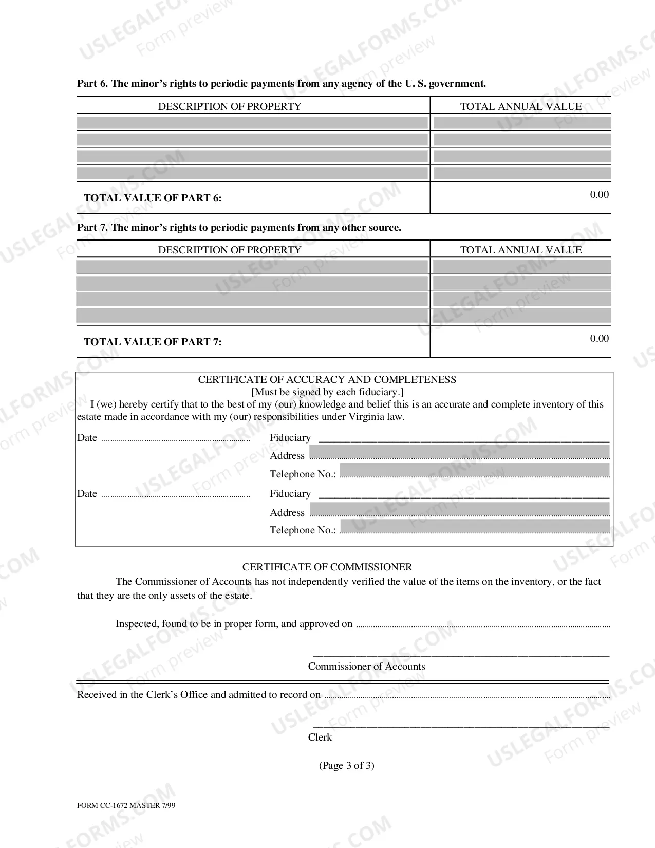 Preview Inventory for Estate of Minor