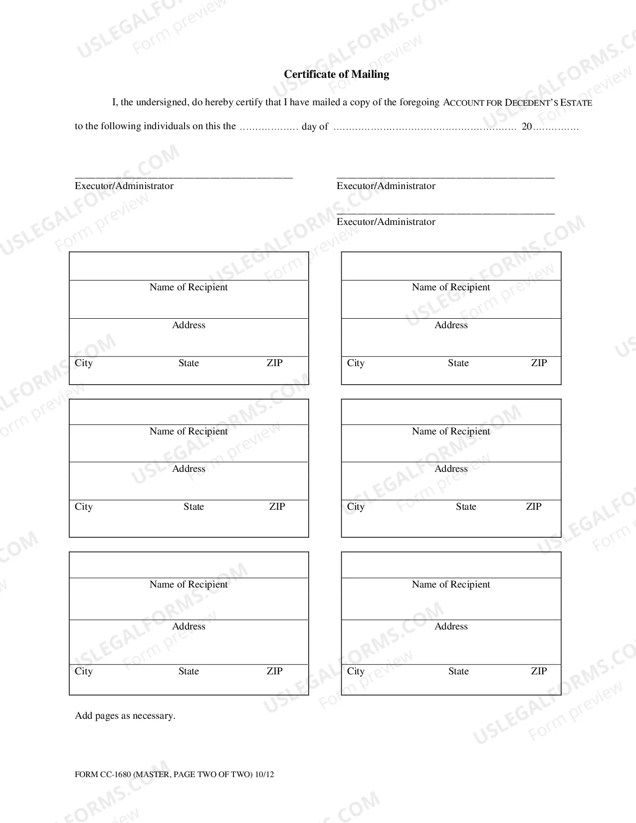 Preview Account for Decedent's Estate