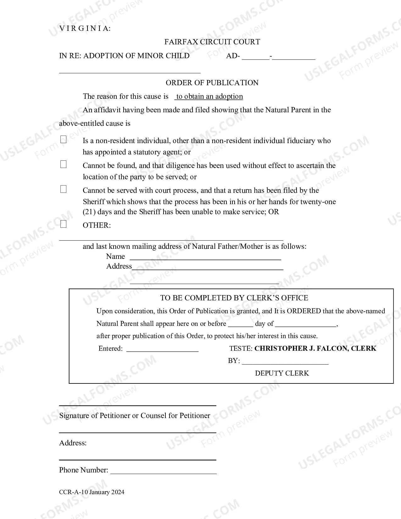 Preview Publication Affidavit and Order for Adoption