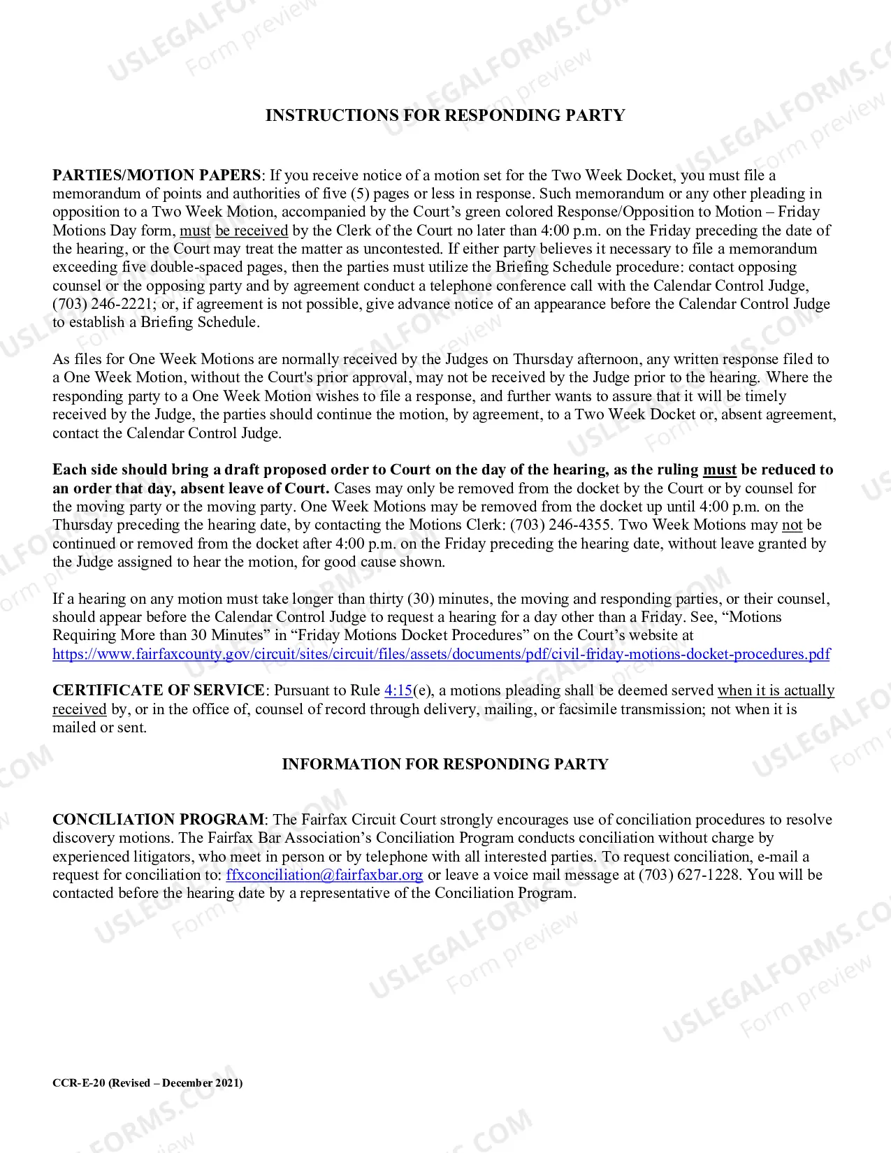Preview Friday Civil Motions Day - Response/Opposition to Motion and Instructions