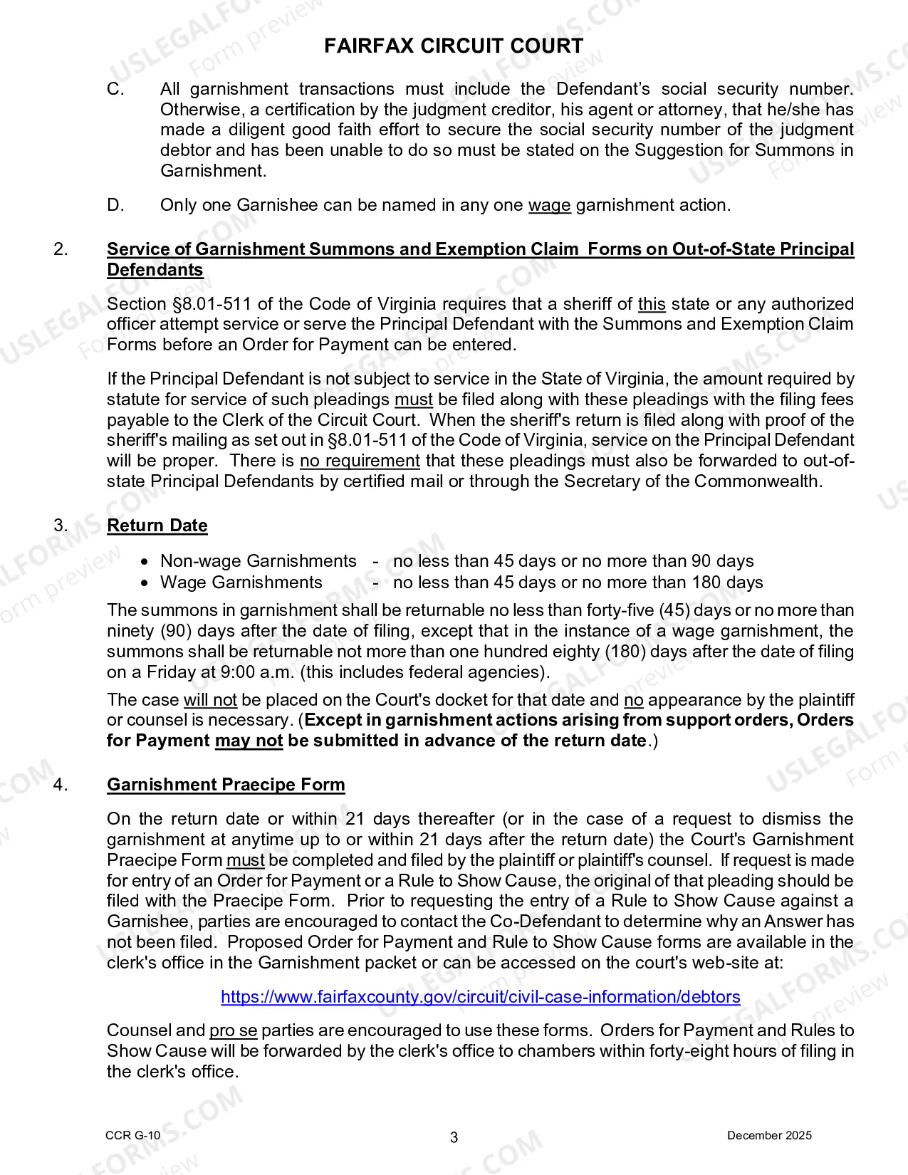 Preview Garnishment Instructions