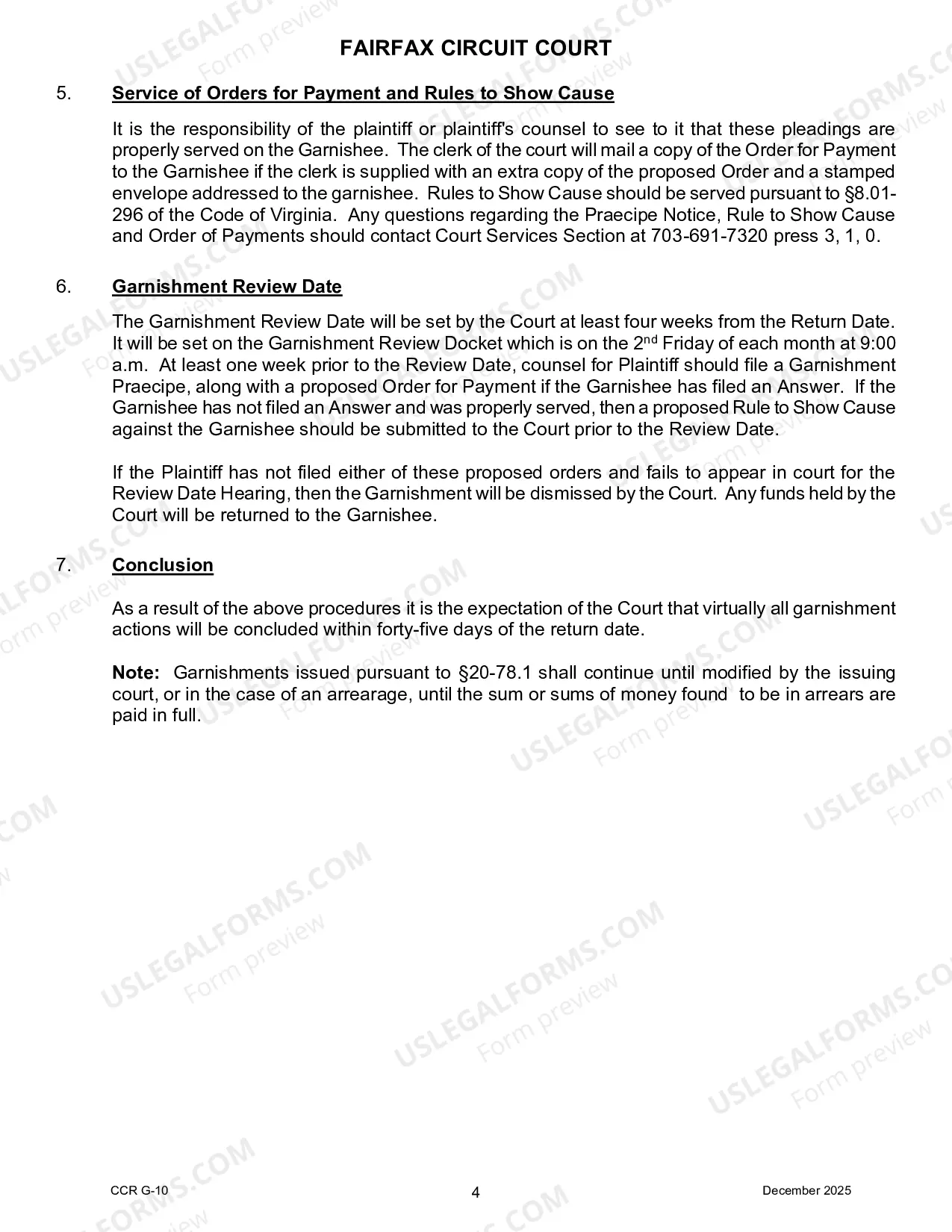 Preview Garnishment Instructions
