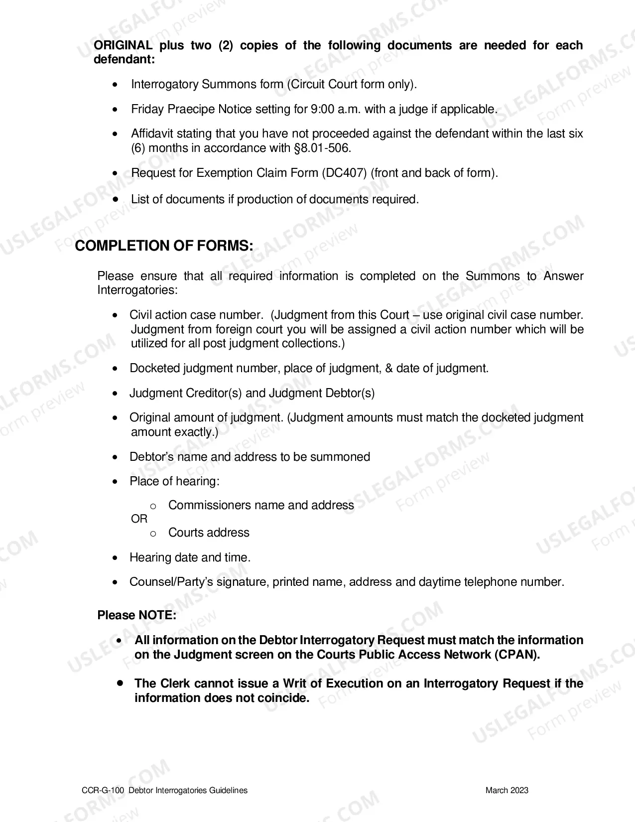 Preview Guideline for Debtor's Interrogatories