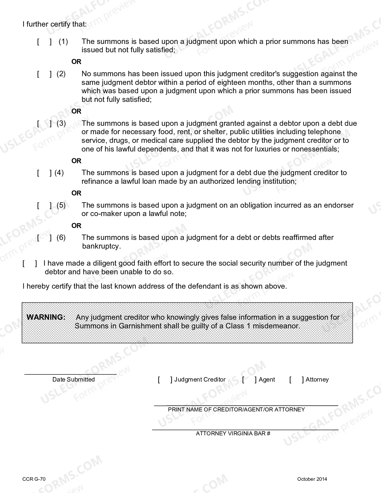 Preview Suggestion For Summons In Garnishment