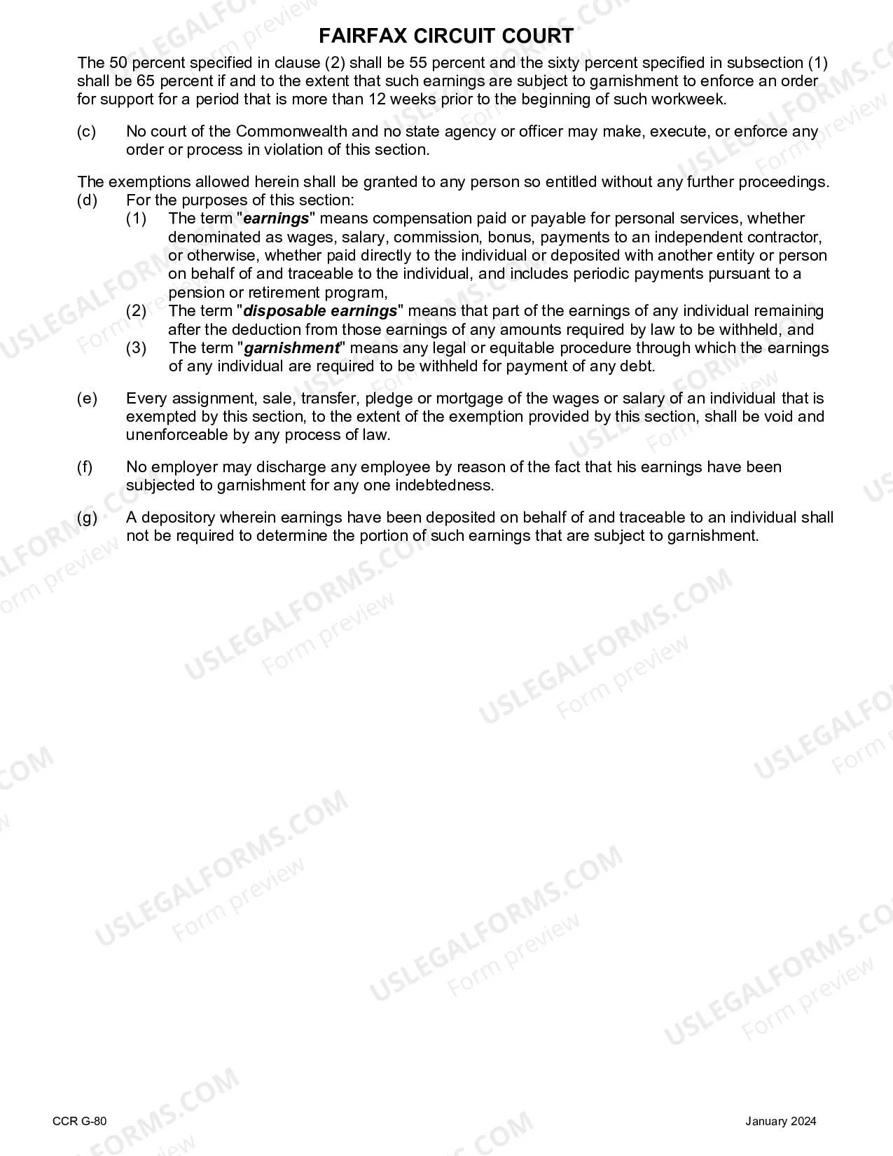 Preview Garnishment Summons