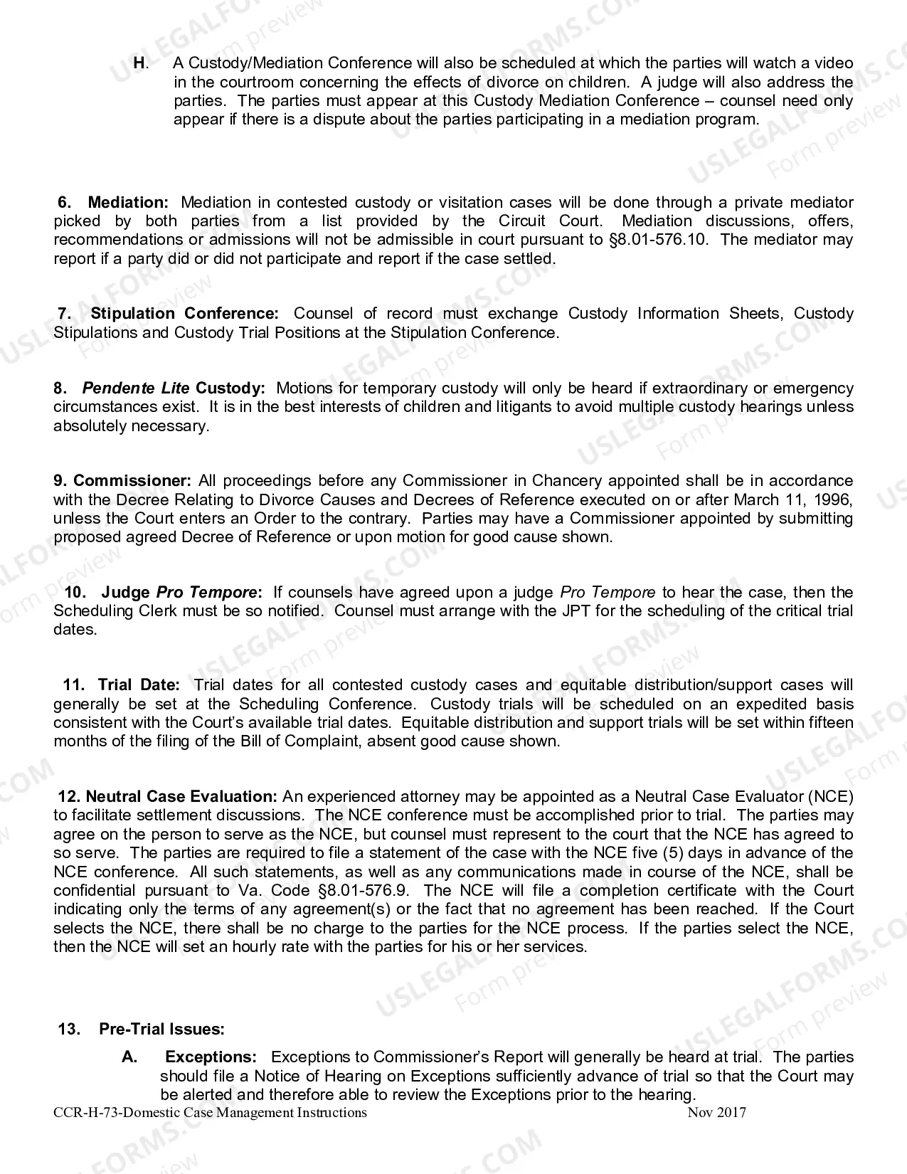 Preview Domestic Case Management Instructions