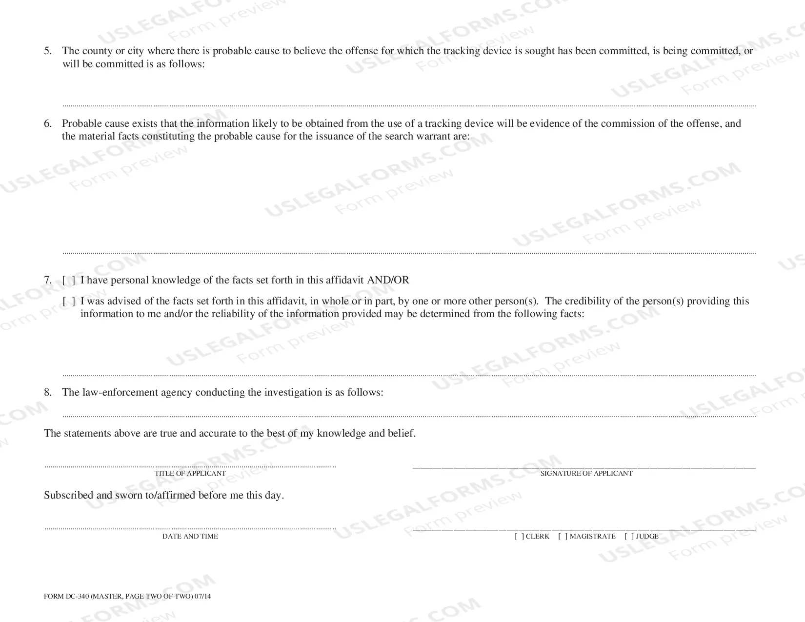 Preview Affidavit for Search Warrant for Tracking Device