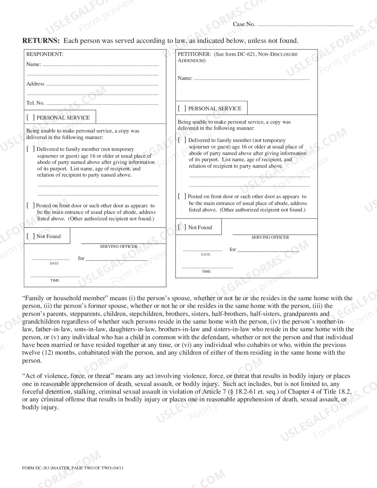 Preview Petition for Protective Order Stalking