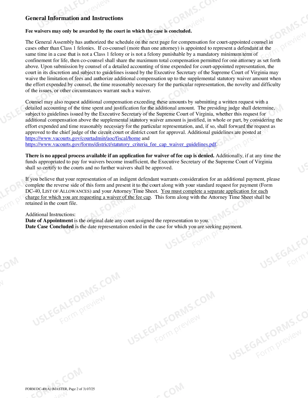 Preview Application and Authorization for Waiver of Fee Cap