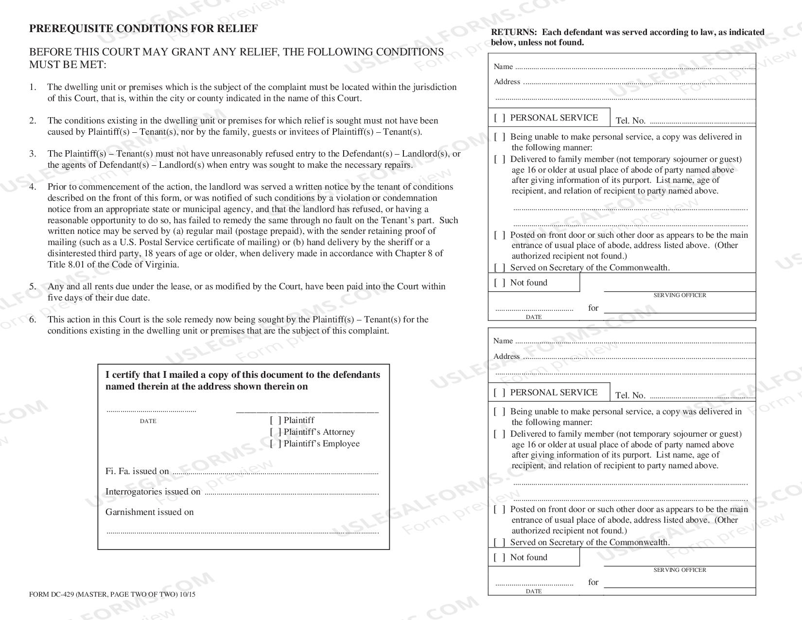 Virginia Tenant's Assertion and Complaint Dc 429 US Legal Forms