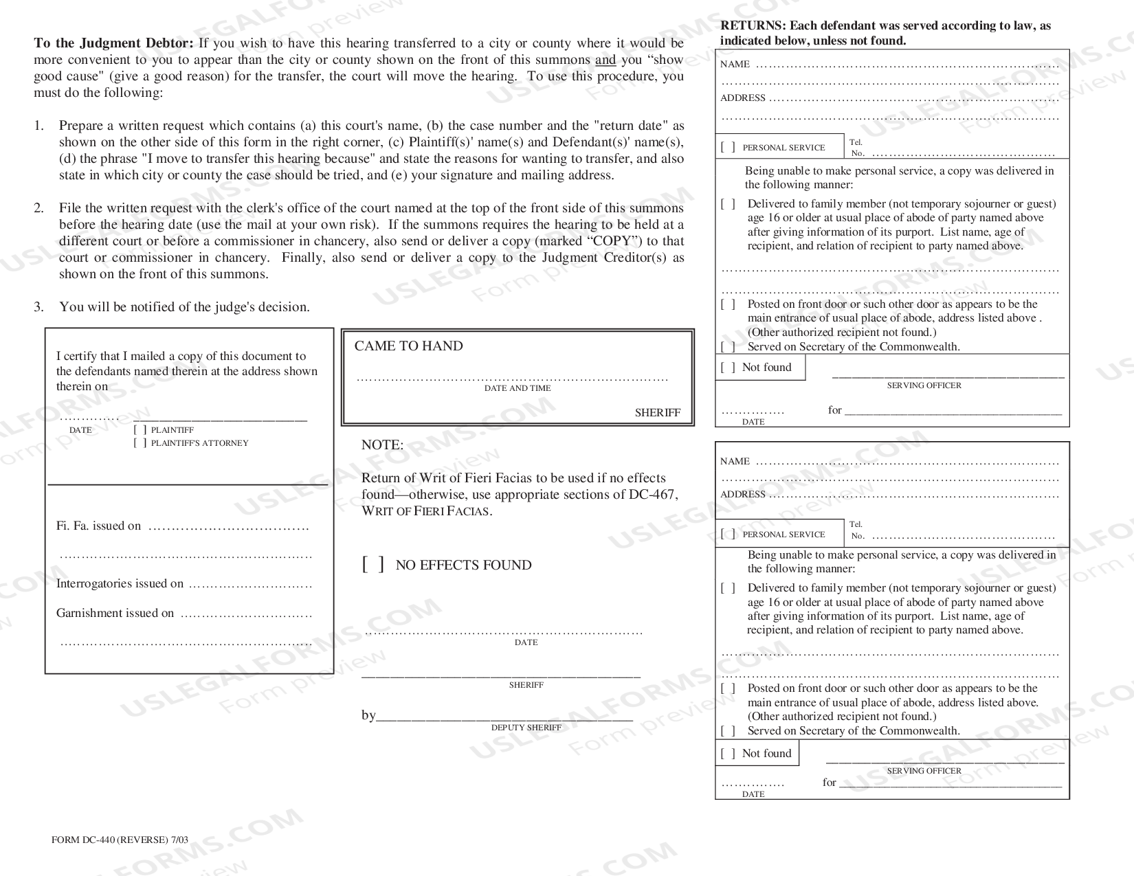Summons To Answer Interrogatories For Credit Card Debt US Legal Forms