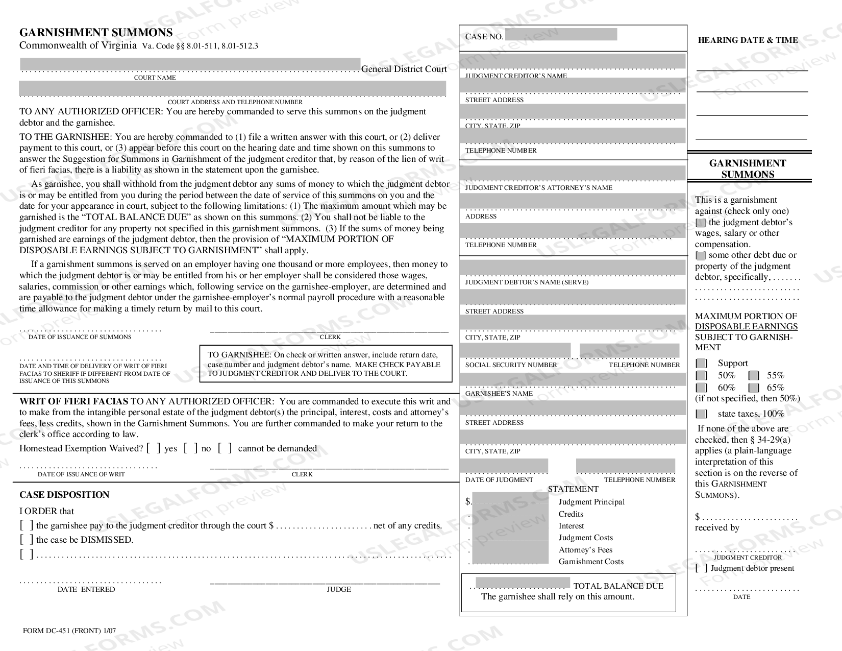 Virginia Garnishment Summons Garnishment Summons Virginia US Legal