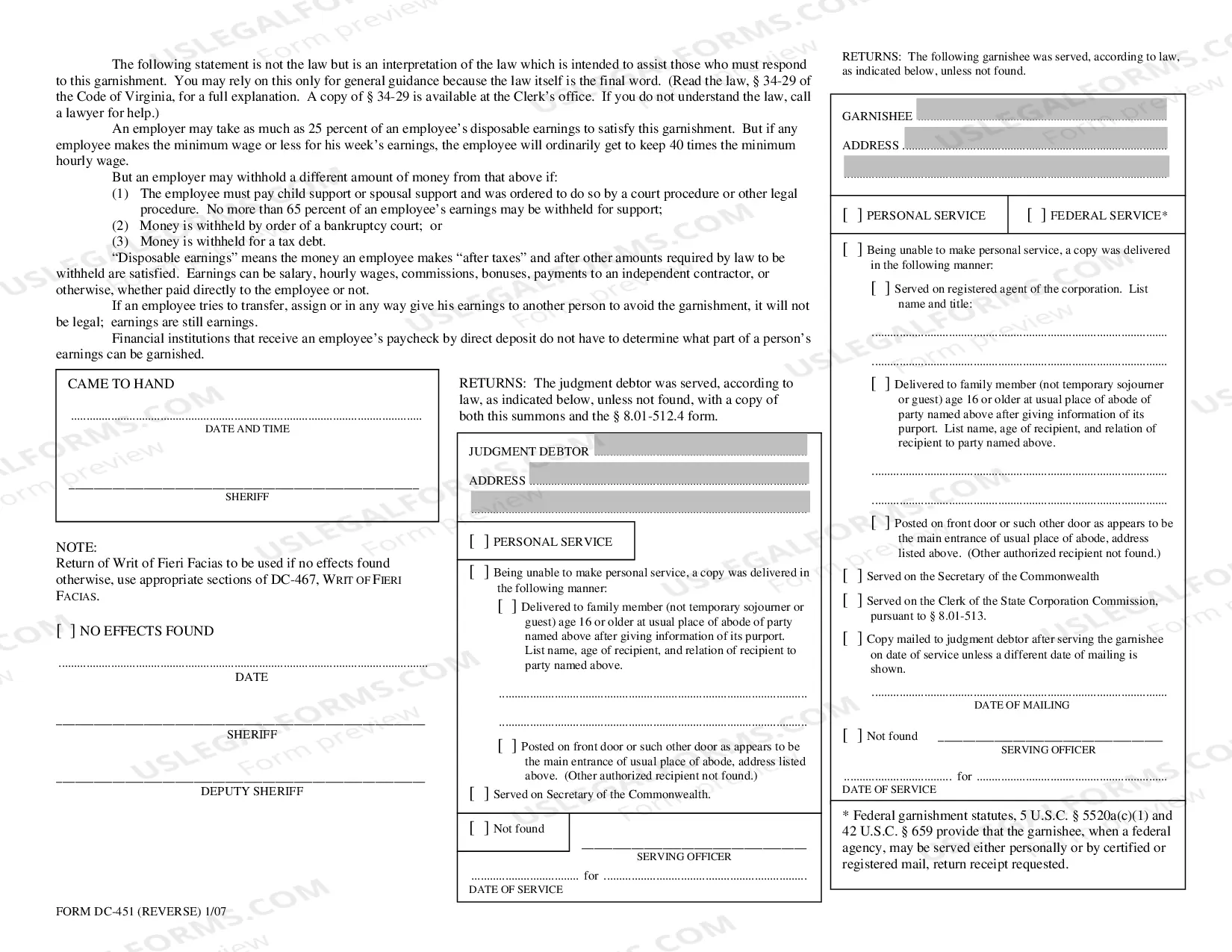 Preview Garnishment Summons
