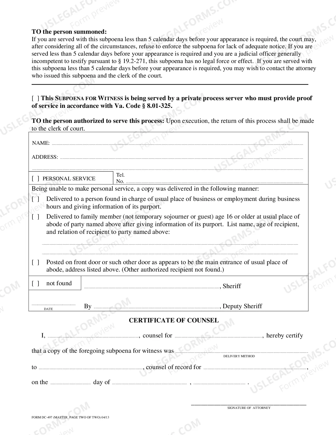 Preview Subpoena Civil - Attorney