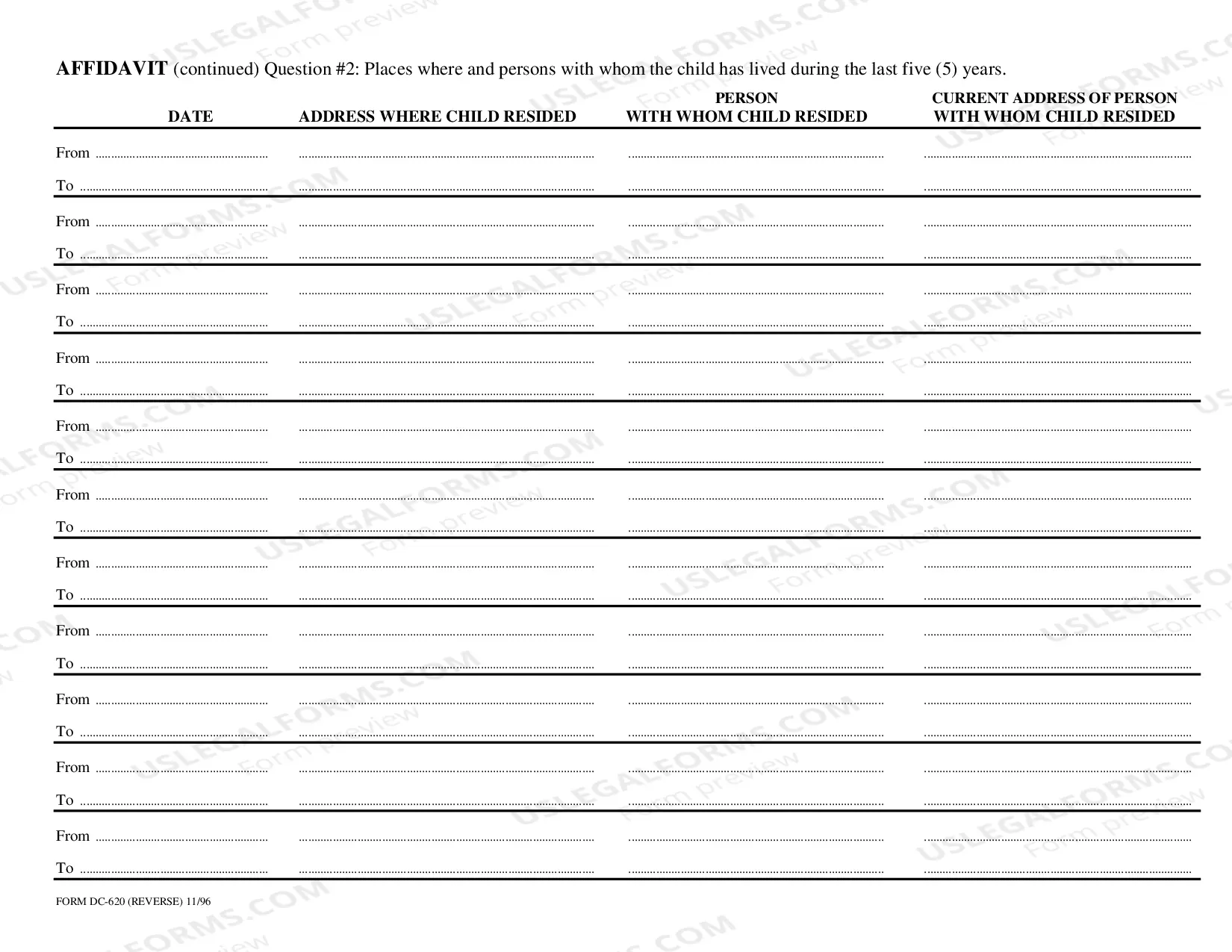Preview Affidavit (Uniform Child Custody Jurisdiction and Enforcement Act)