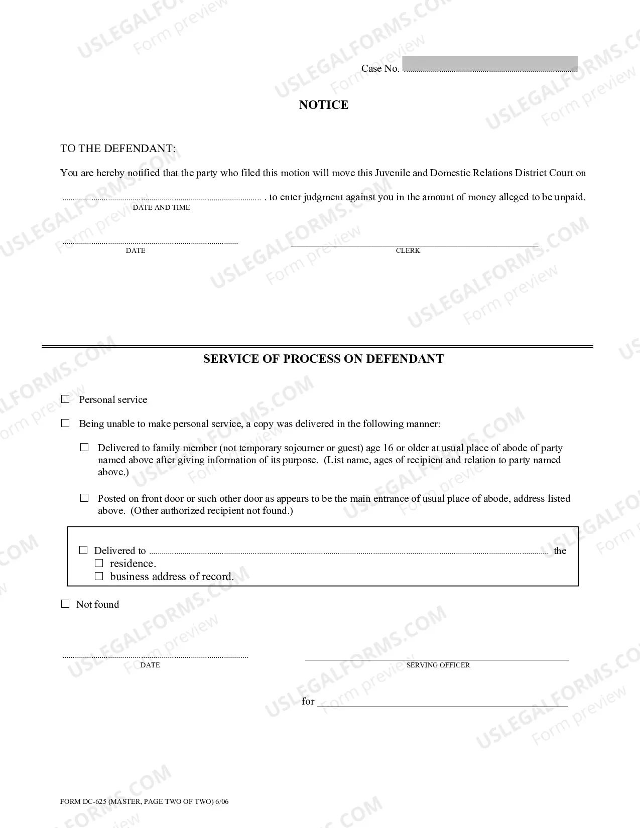 Preview Motion and Notice and Judgment for Arrearages